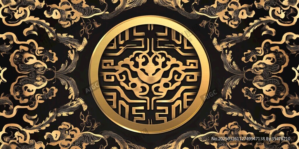中式黑金古典花紋圖案