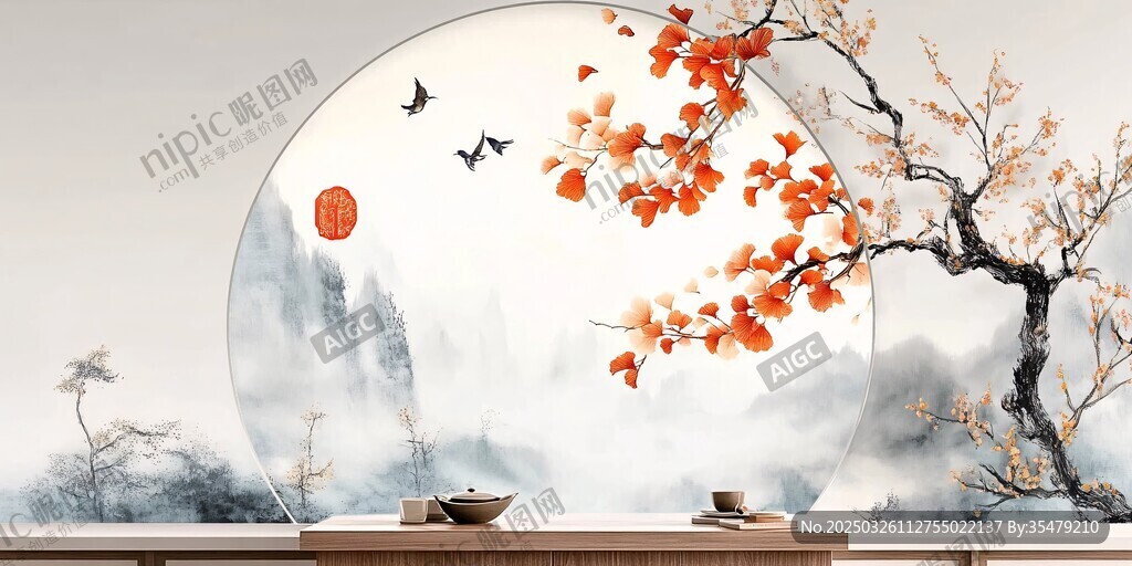 中式圓景墻下的雅致茶室