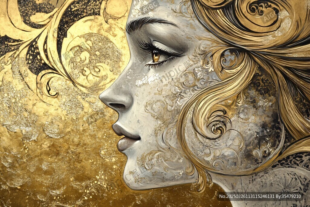 金色花紋裝飾的夢幻女性側臉