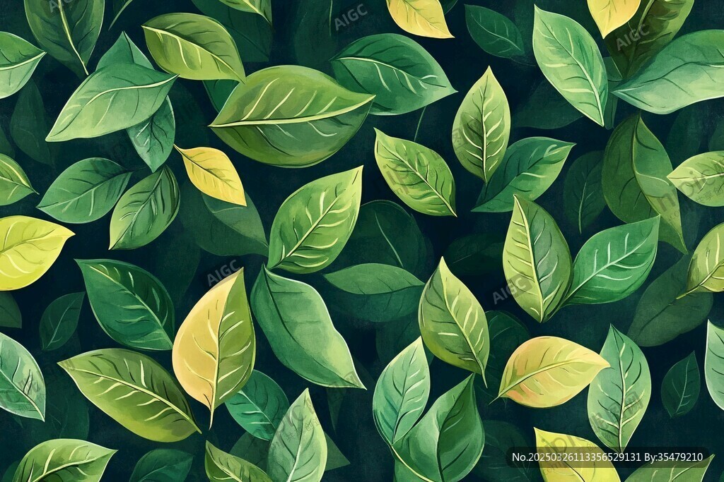 清新綠葉無(wú)縫圖案背景