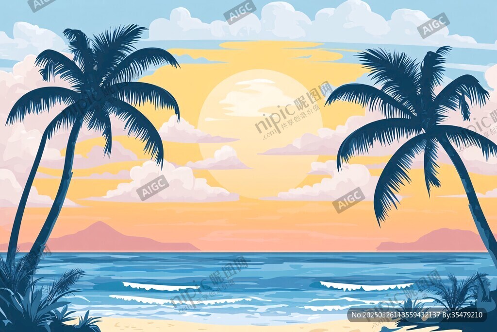 熱帶海濱日落美景