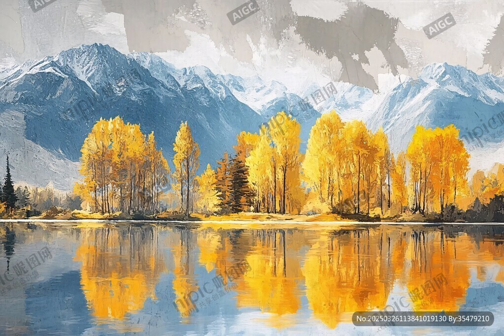 秋日湖畔山林美景