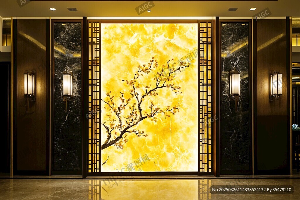 金色梅花背景墻盡顯雅致