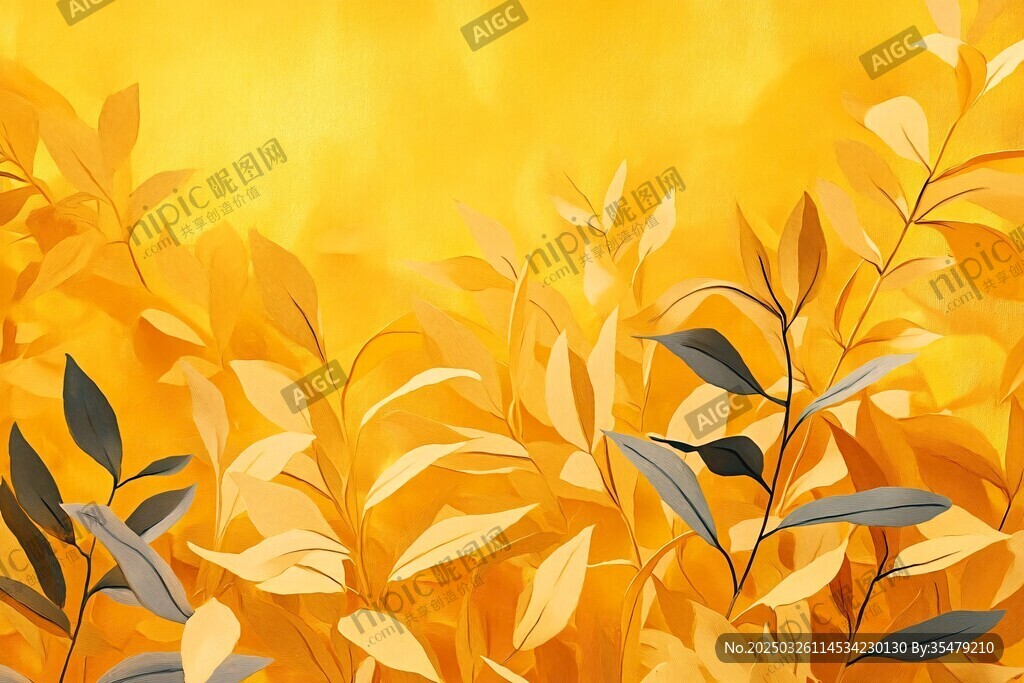 金秋葉片插畫 絢麗自然風