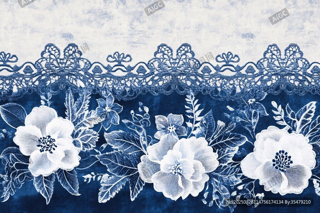 藍(lán)白蕾絲花卉裝飾圖案