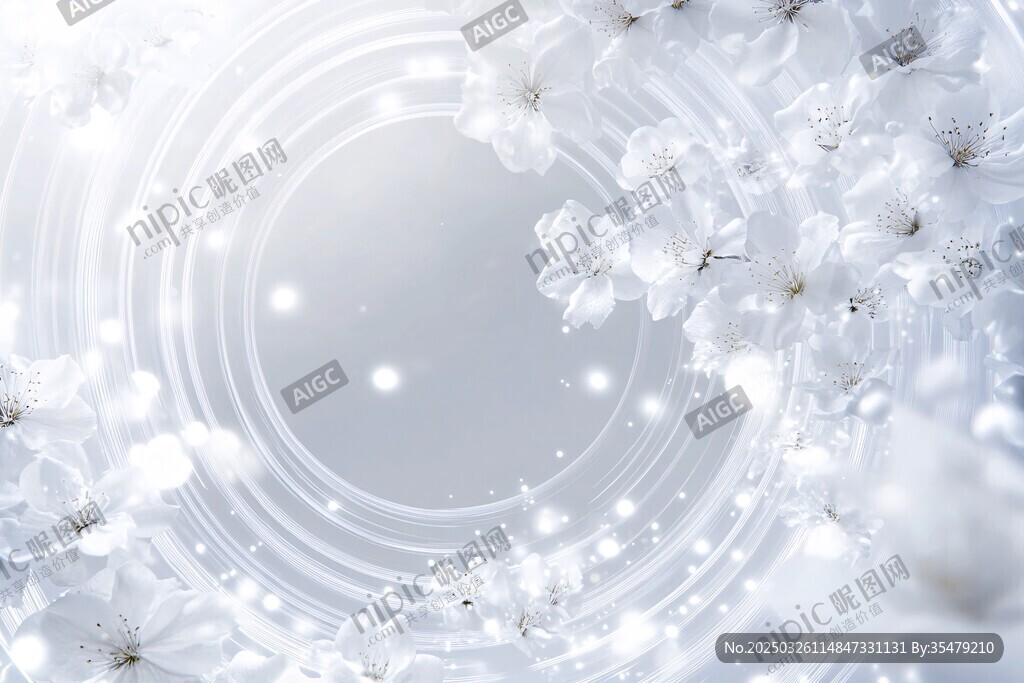 夢幻白花環繞的空靈背景