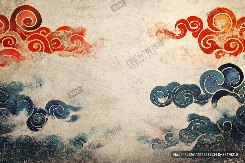 中式古典祥云紋理背景圖