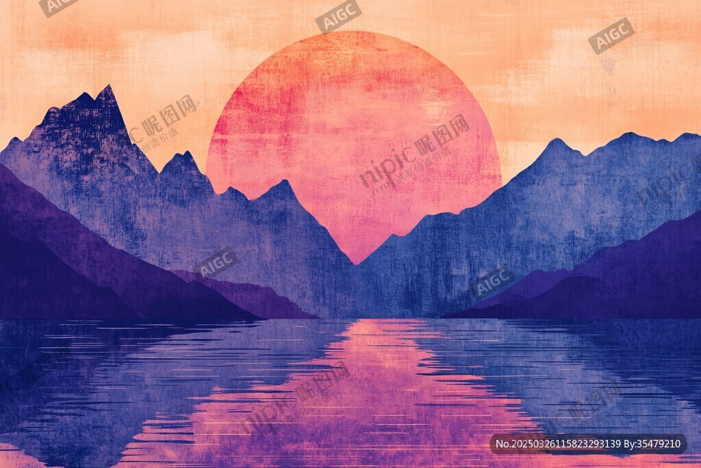 日落山水間夢幻風(fēng)景