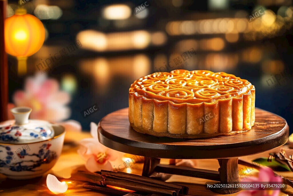 中秋月夜下的精致傳統(tǒng)月餅