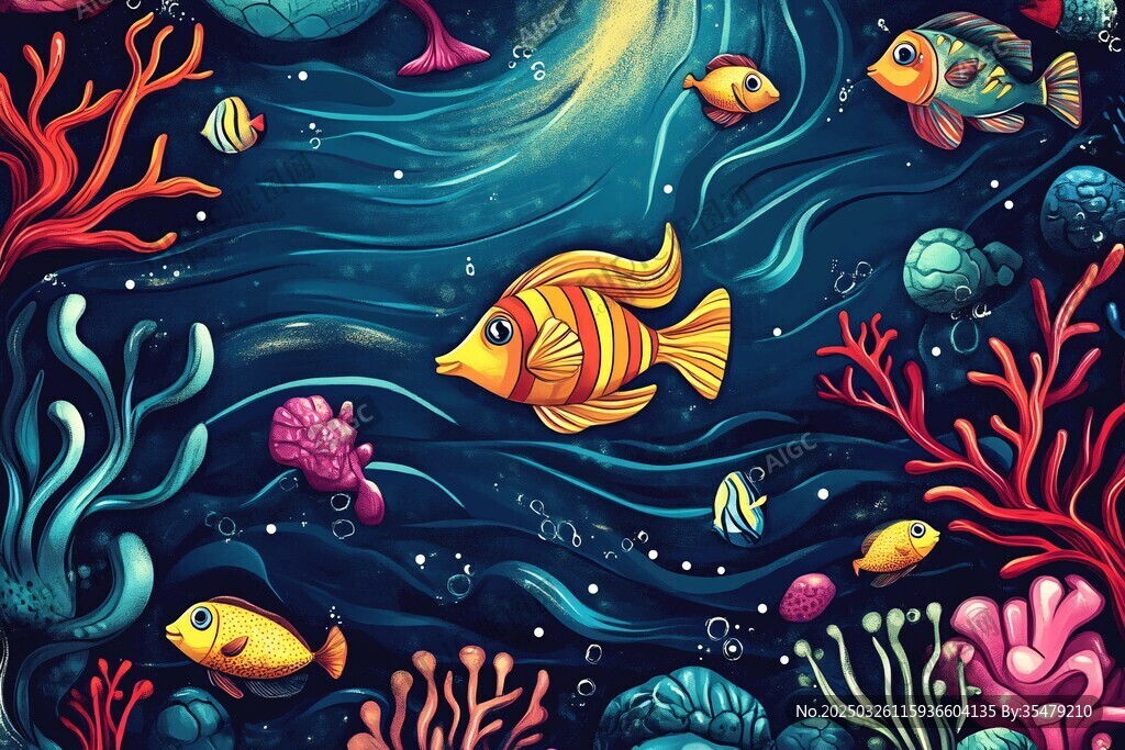 夢幻海底世界的多彩魚兒