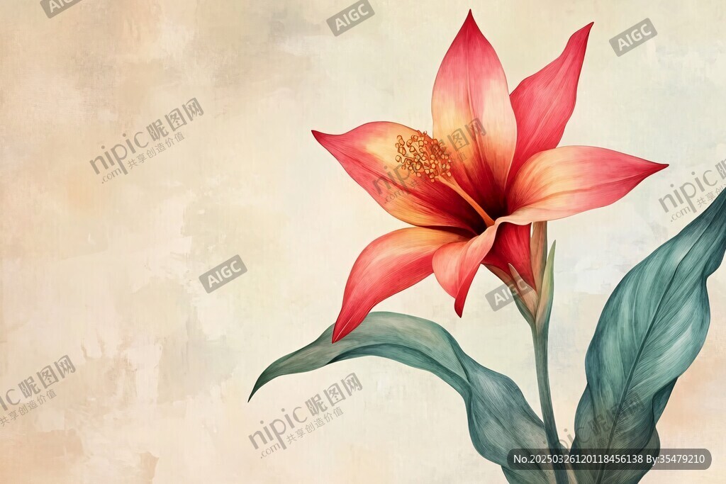 嬌艷綻放的單枝紅百合花