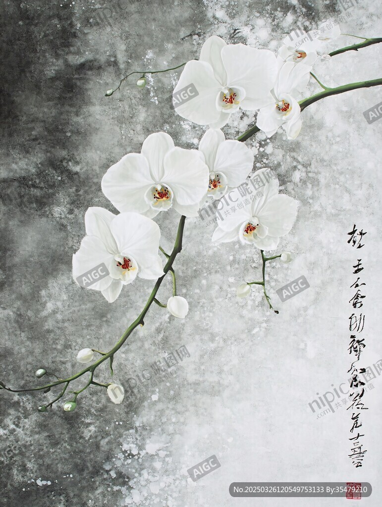 水墨白蘭花韻圖