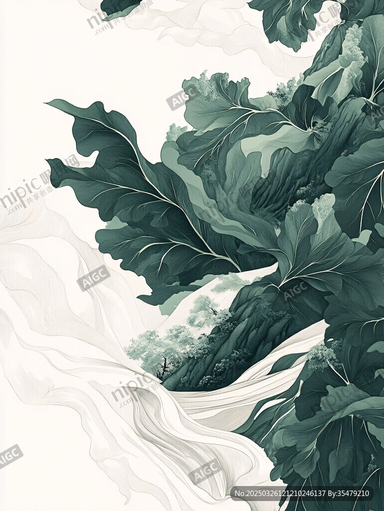 水墨風(fēng)綠葉與流水景致