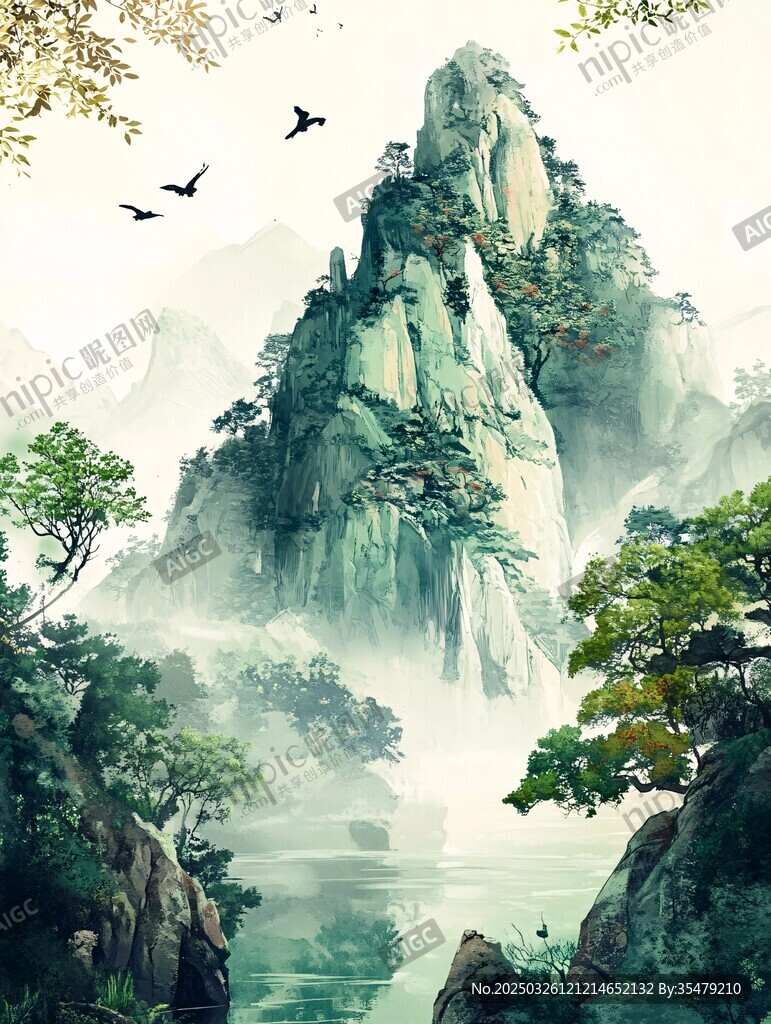青山綠水間飛鳥伴奇峰