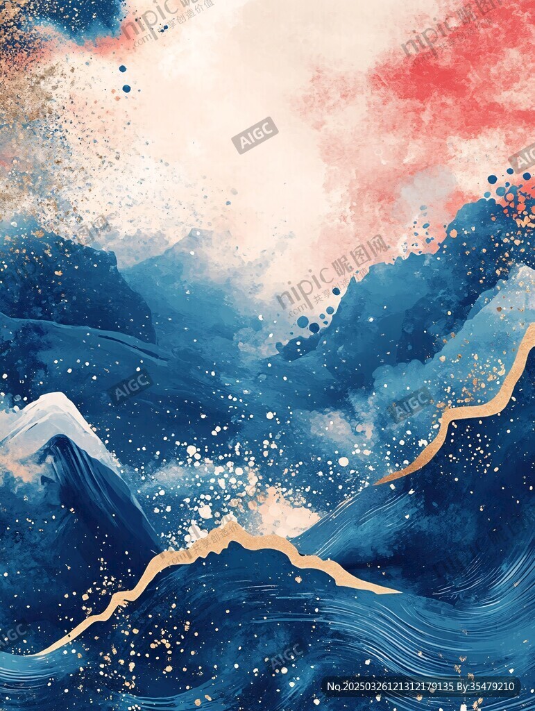 夢幻山海水彩藝術畫作