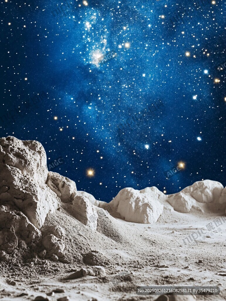 夢幻星空下的月球地貌