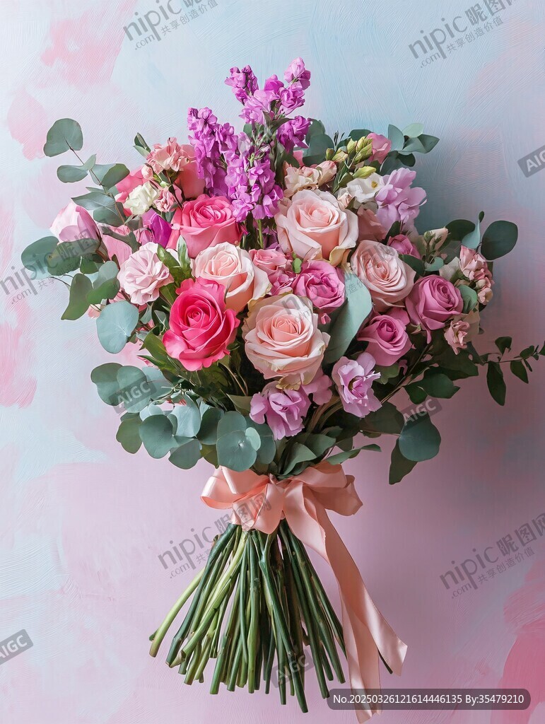 夢幻粉色系精美鮮花花束
