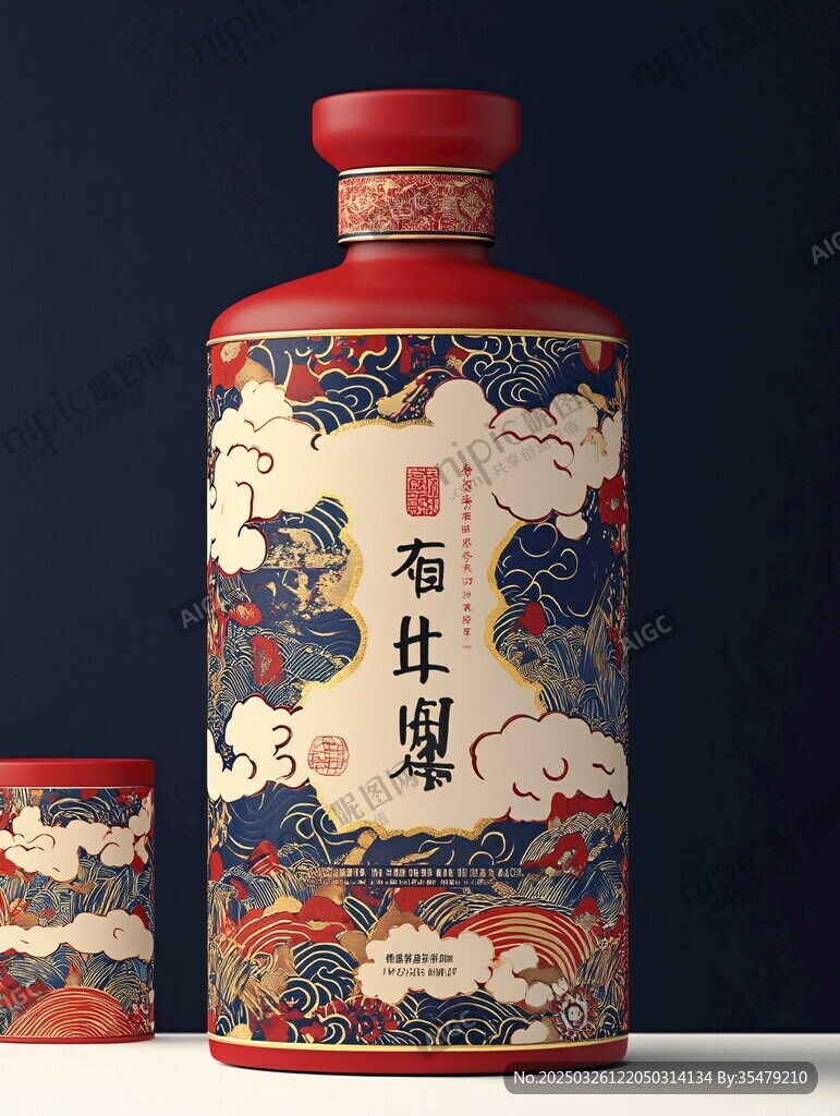 復古風中式花紋白酒瓶