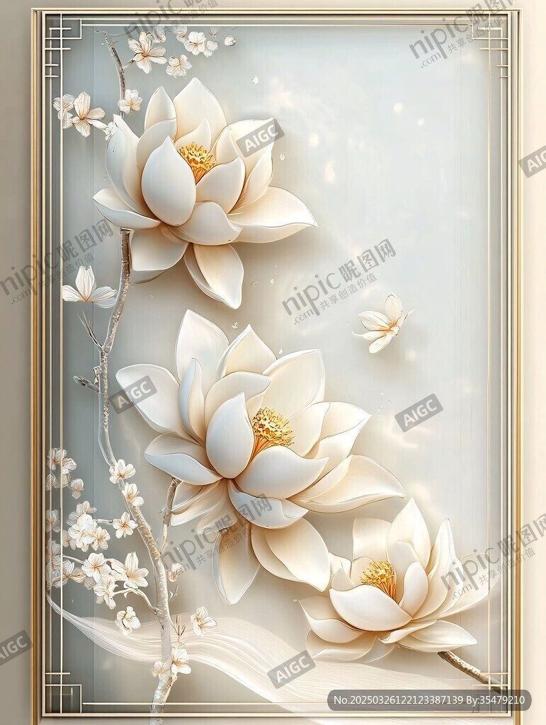 中式浮雕風(fēng)荷花裝飾畫