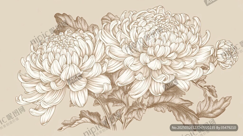 手繪菊花花卉插畫