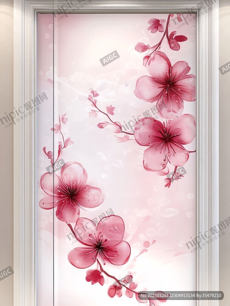 粉色桃花玻璃門裝飾畫