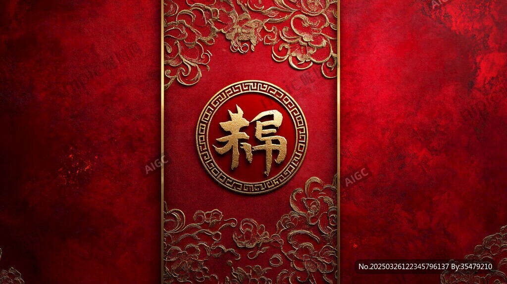 喜慶紅底福字中式背景圖