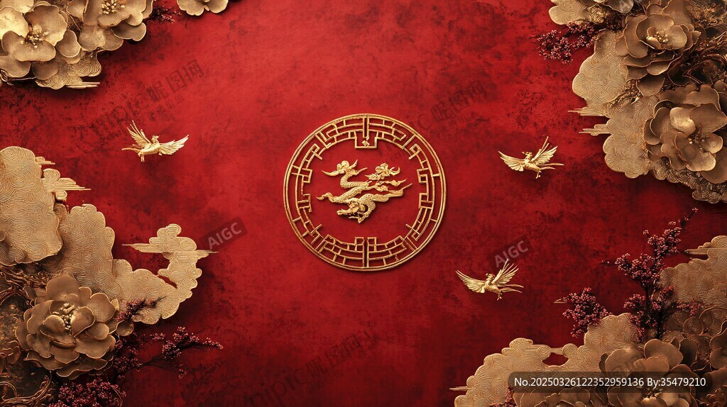 中式紅金風 祥瑞賀壽圖景