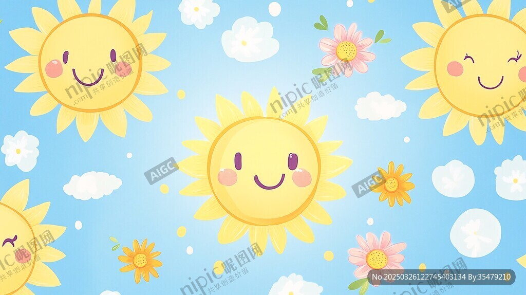 可愛笑臉太陽花卉背景圖