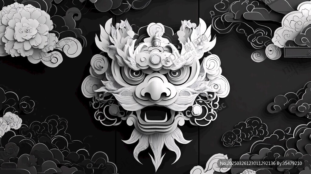 中式黑白龍首浮雕藝術(shù)