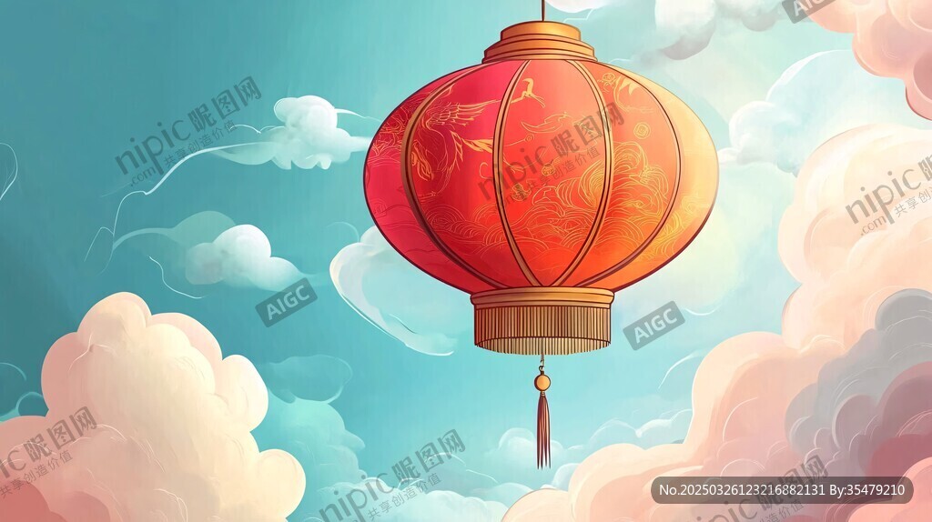 空中懸紅燈籠喜慶畫面