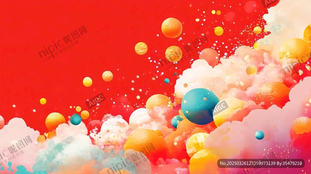 夢(mèng)幻紅背景飄浮多彩球體
