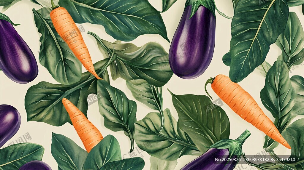 蔬菜插畫 茄子胡蘿卜綠葉
