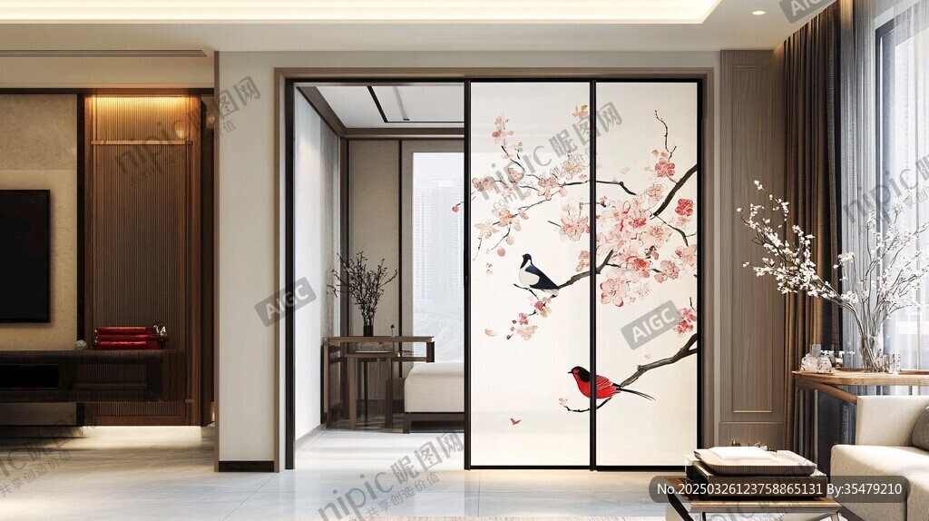 中式花鳥屏風的雅致空間