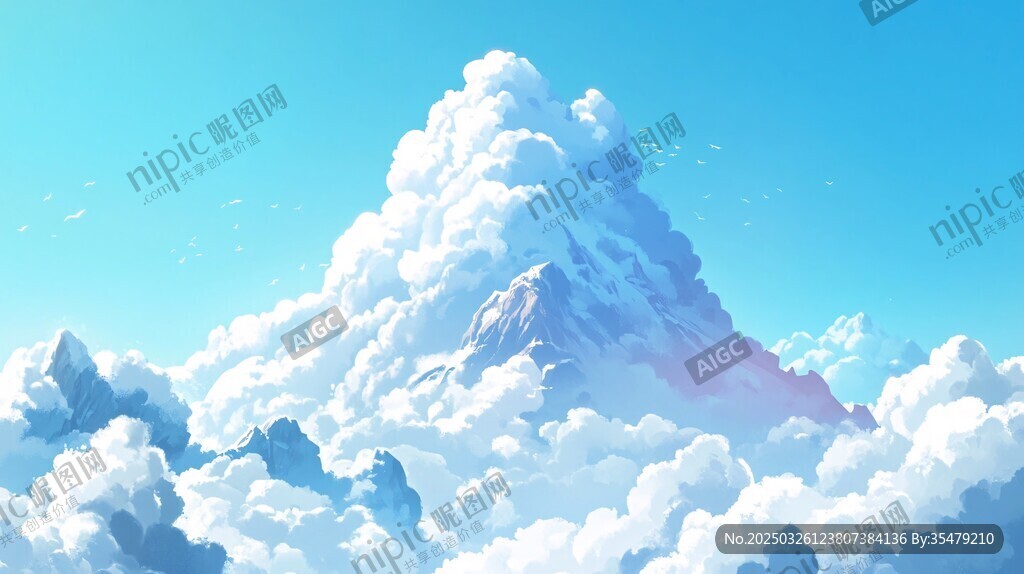 夢(mèng)幻云端中的巍峨山峰