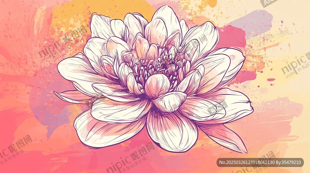手繪粉色蓮花水彩背景圖