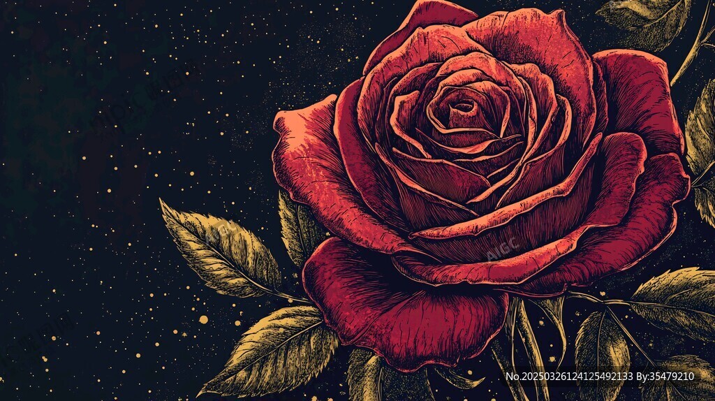 深紅玫瑰在夜空下綻放