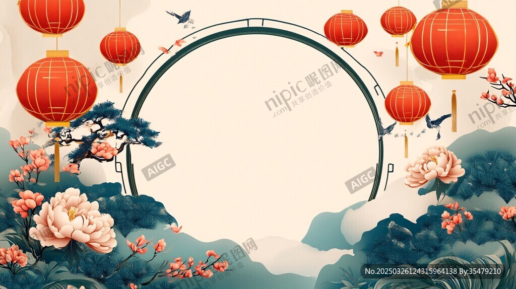 中式古典節(jié)日風(fēng)景插畫
