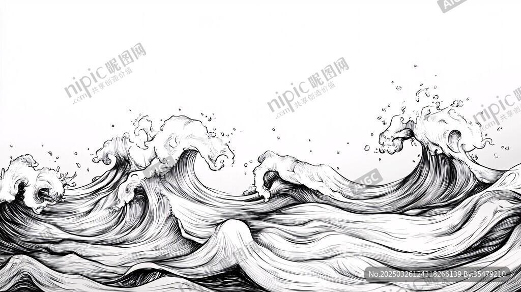 黑白海浪線條藝術(shù)插畫