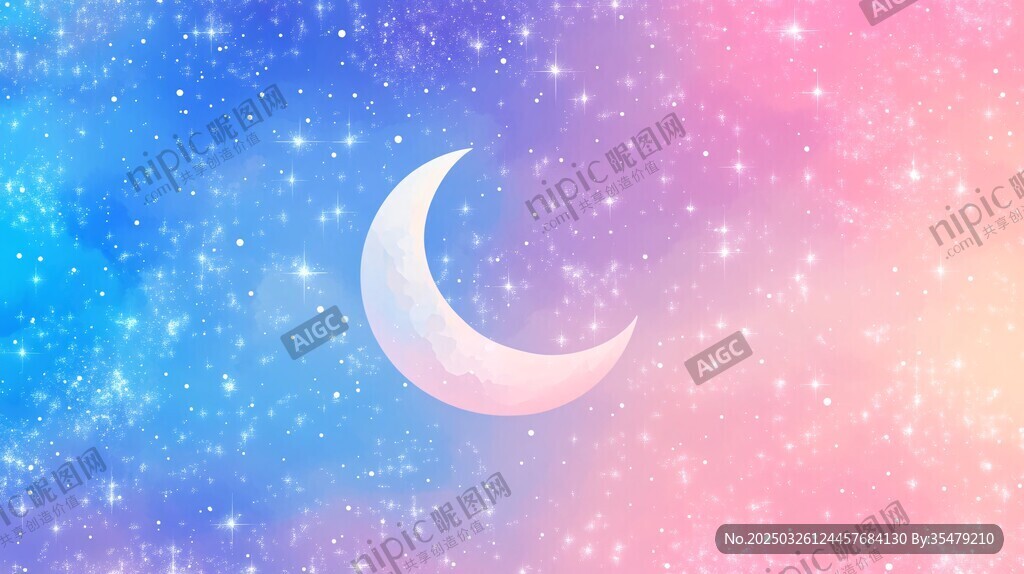 夢幻星空下的彎彎月牙