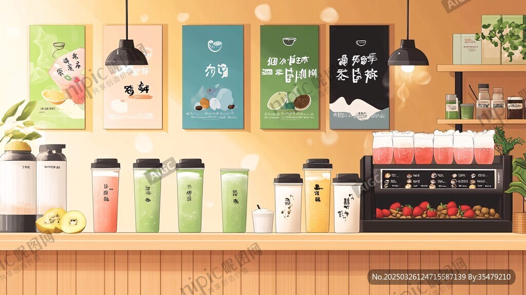 清新風(fēng)奶茶店柜臺場景