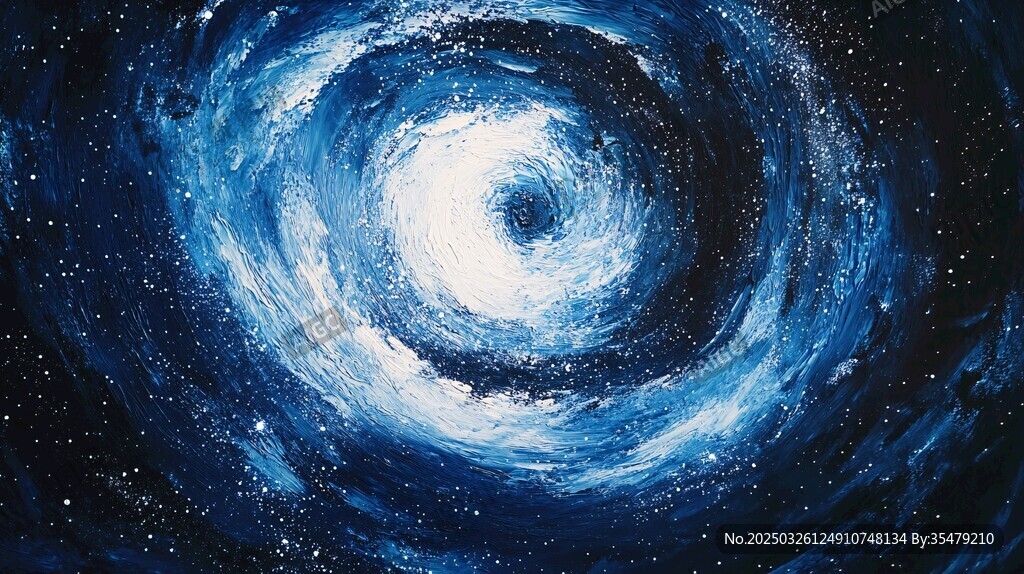 夢幻藍色星系漩渦油畫