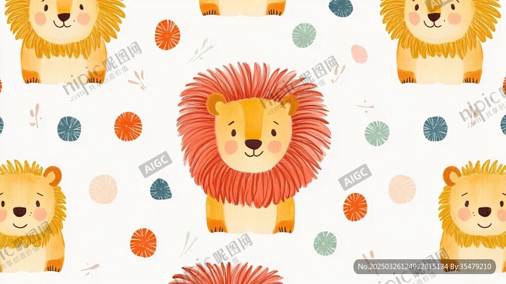 可愛獅子圖案無(wú)縫背景圖