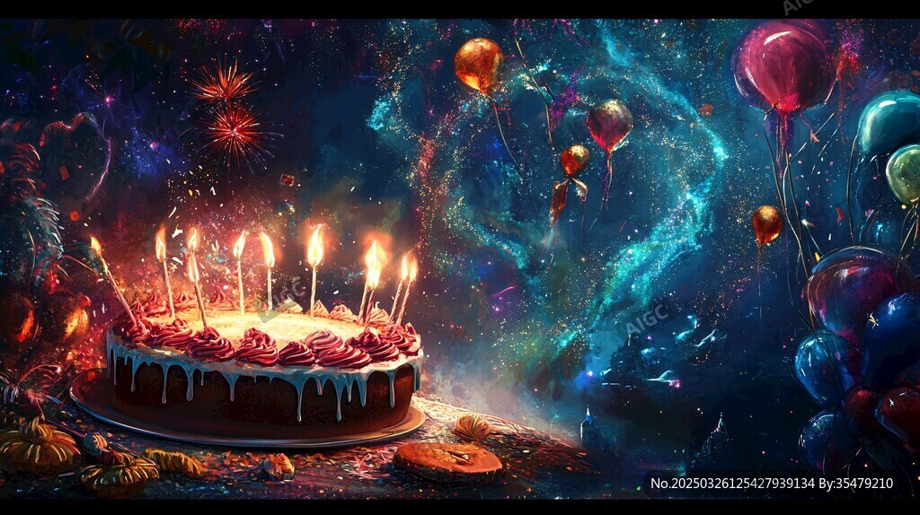 夢幻星空下的生日蛋糕派對