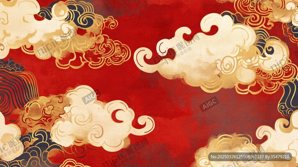 中式紅底祥云精美圖案