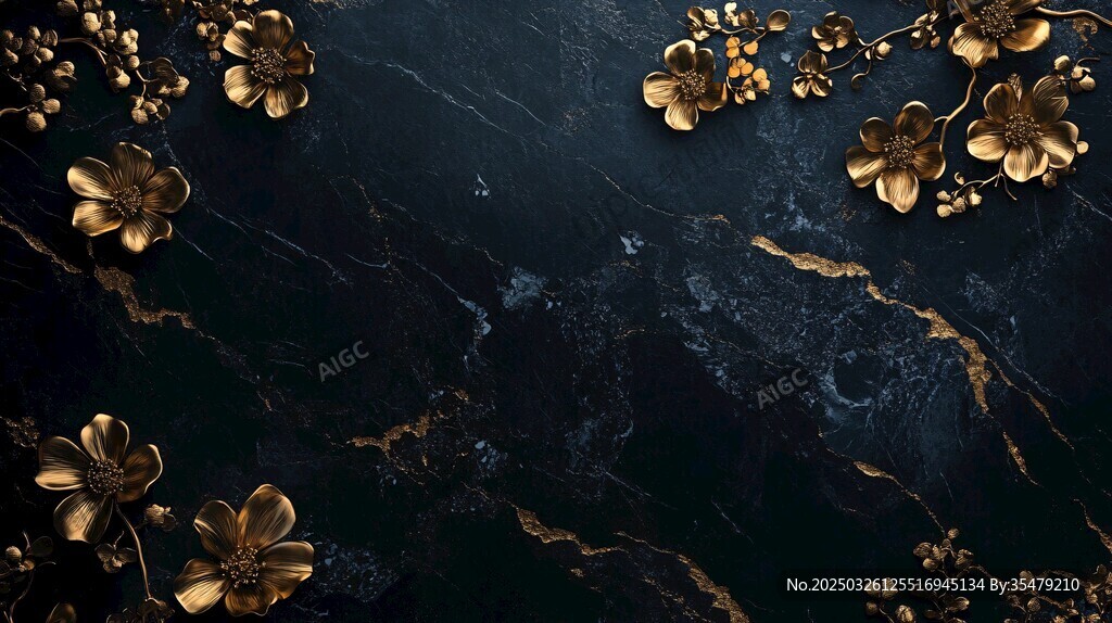 黑金花卉大理石奢華背景