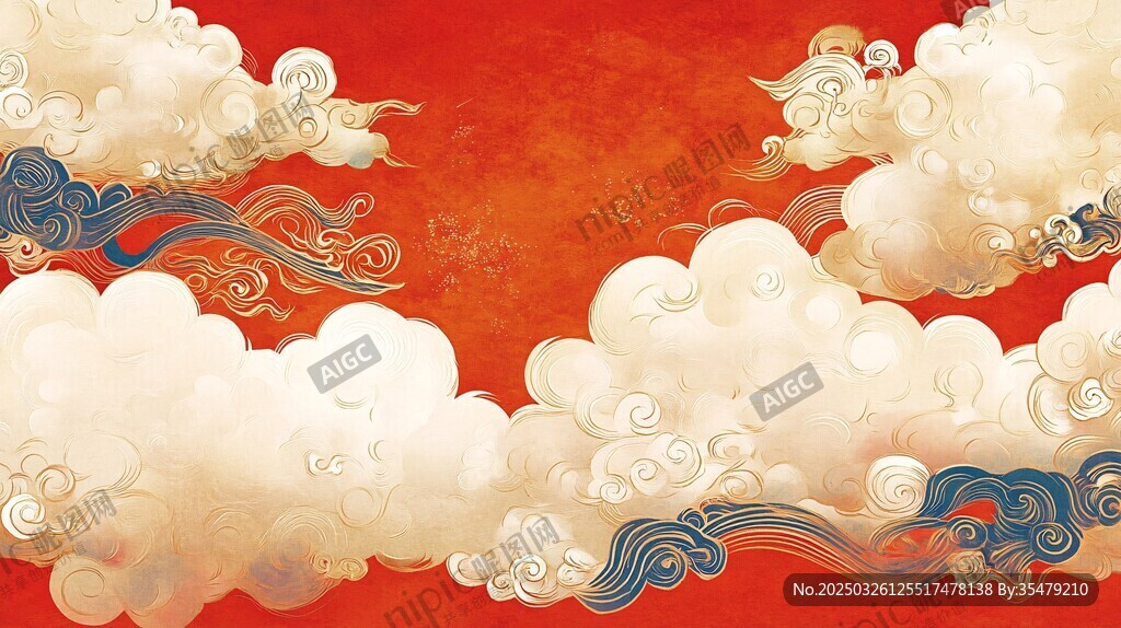 中式云紋紅底吉祥背景圖