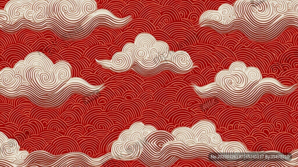 中式紅云白浪傳統紋樣