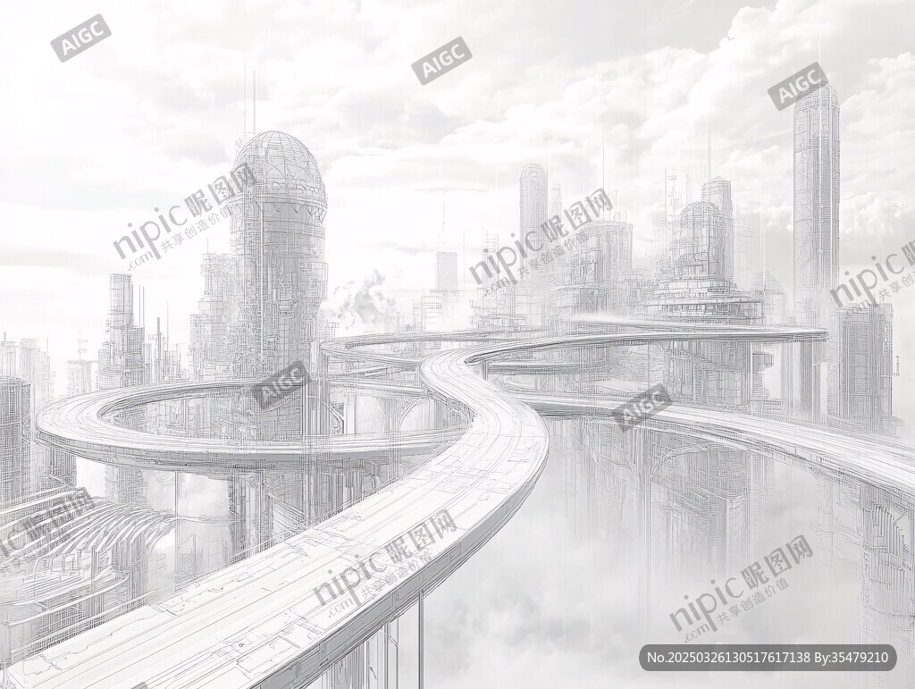 未來都市懸浮橋梁景觀