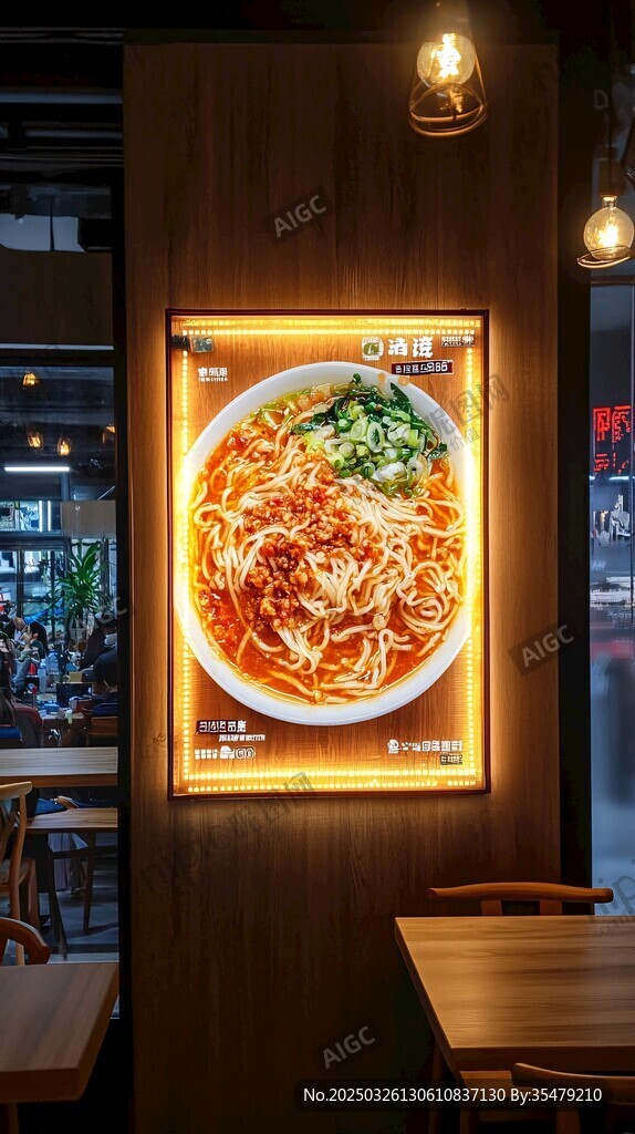 店內(nèi)醒目展示的美味面條海報