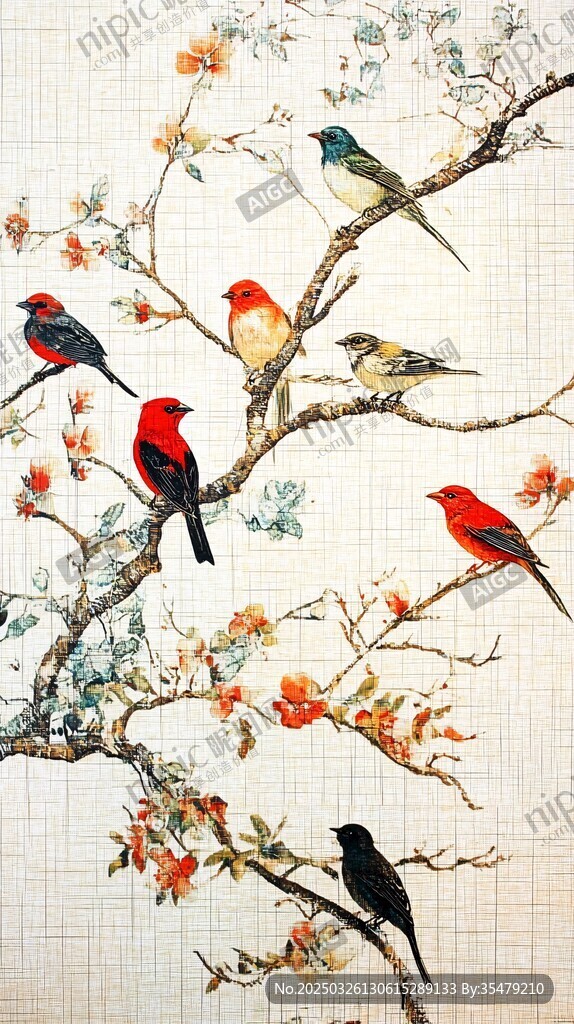枝頭群鳥圖